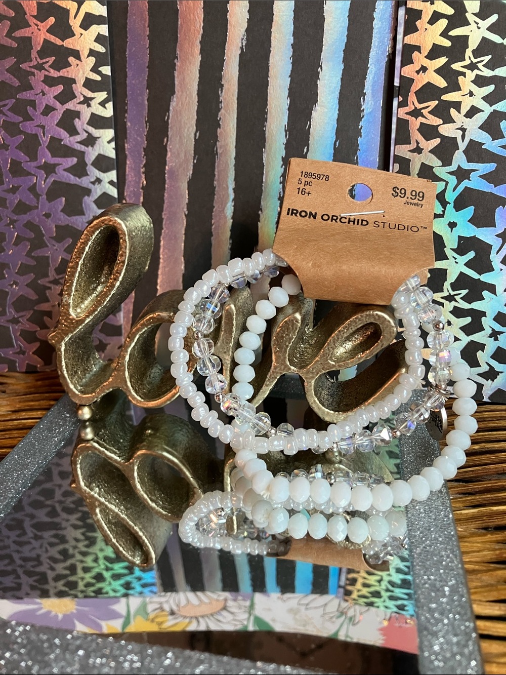 Iron Orchid Studio White Beaded Stretch Earring Set with FREE bracelets:):)